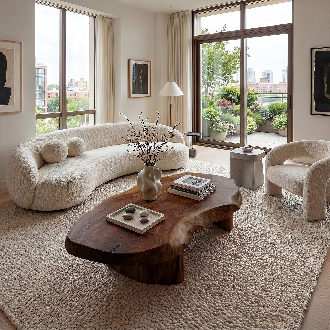 Organic Freeform Live Edge Coffee Table With Sculptural Base