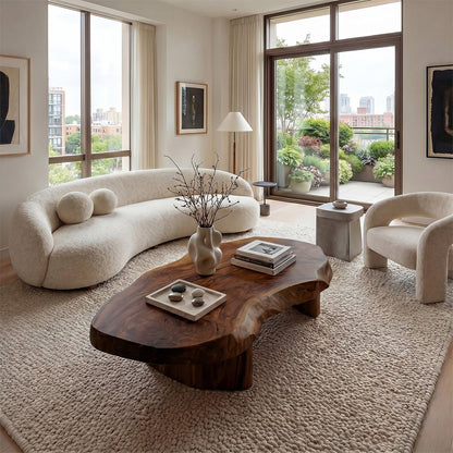 Organic Freeform Live Edge Coffee Table With Sculptural Base