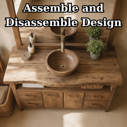 Solid Wood Live Edge Double Bathroom Vanity with 6 Drawers and Double Cabinet Doors for Modern Farmhouse Bathrooms