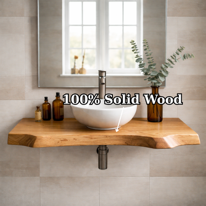 Floating Live Edge Solid Wood Bathroom Vanity – Wall Mounted Natural Wood Slab Vanity Kitchnce