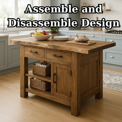 Handcrafted Solid Wood Kitchen Island - Live-Edge Top, Drawers & Cabinet Kitchnce