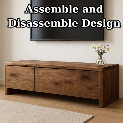 Handcrafted Solid Wood TV Stand - Live Edge Walnut with 3 Seamless Drawers Kitchnce