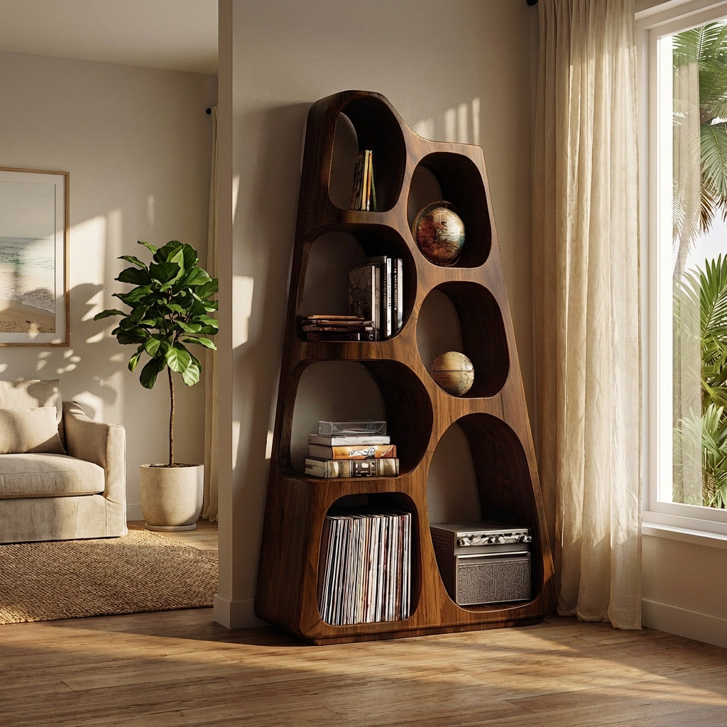 Organic Wooden Bookshelf For Japandi Furniture Decor Kitchnce