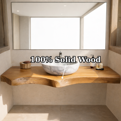 Live Edge Floating Bathroom Vanity Top, Solid Wood Wall Mounted Vanity Counter Kitchnce