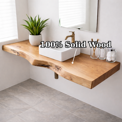 Floating Live Edge Solid Wood Bathroom Shelf Wall Mounted Natural Wood Vanity Top Kitchnce