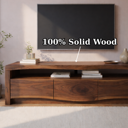 Modern Solid Wood TV Stand with Live Edge Top – Walnut Media Console Cabinet Kitchnce