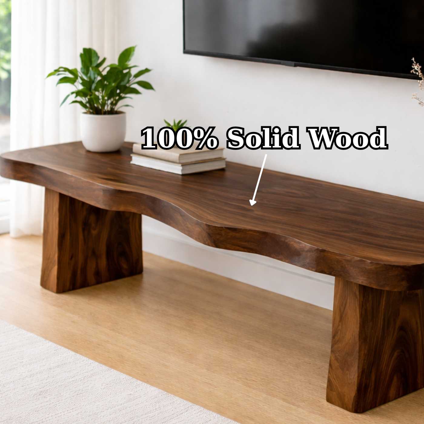 Live Edge Solid Wood TV Stand – Rustic Walnut Media Console Table for Living Room Kitchnce