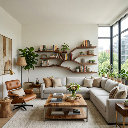 Handcrafted Sculptural Wooden Bookshelf For Living Room Decor Kitchnce