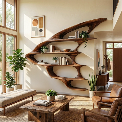 Wooden Floating Bookshelf Unique Design For Living Room Wall Kitchnce