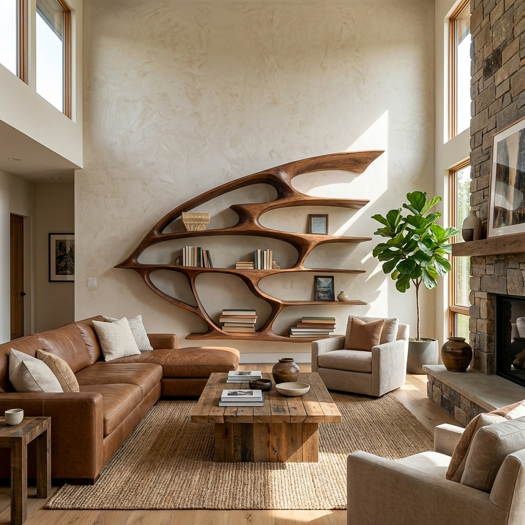 Artistic Wooden Wall Bookshelf For Living Room Decor Kitchnce