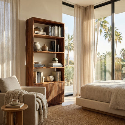 Minimal Wooden Bookcase For Coastal Living Room Kitchnce