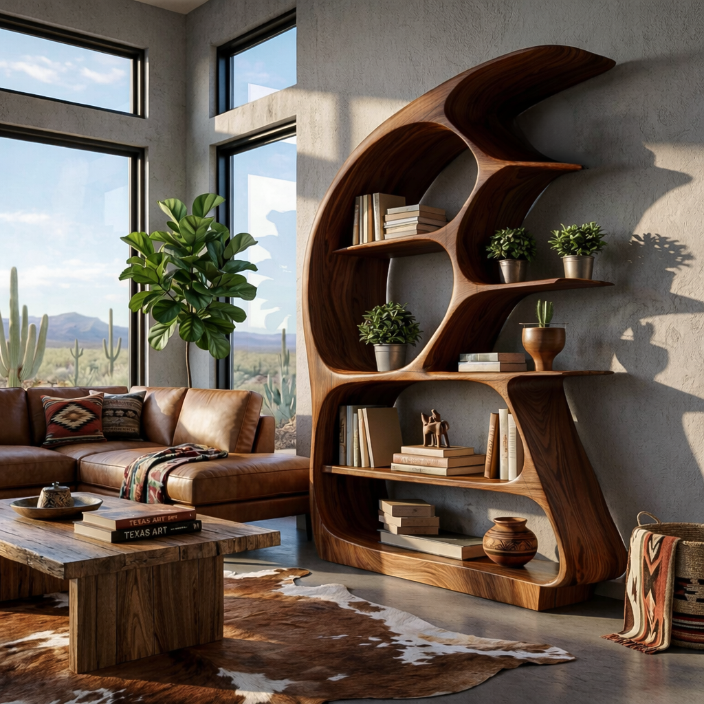 Contemporary Sculptural Wood Bookshelf For Living Room Decor Kitchnce