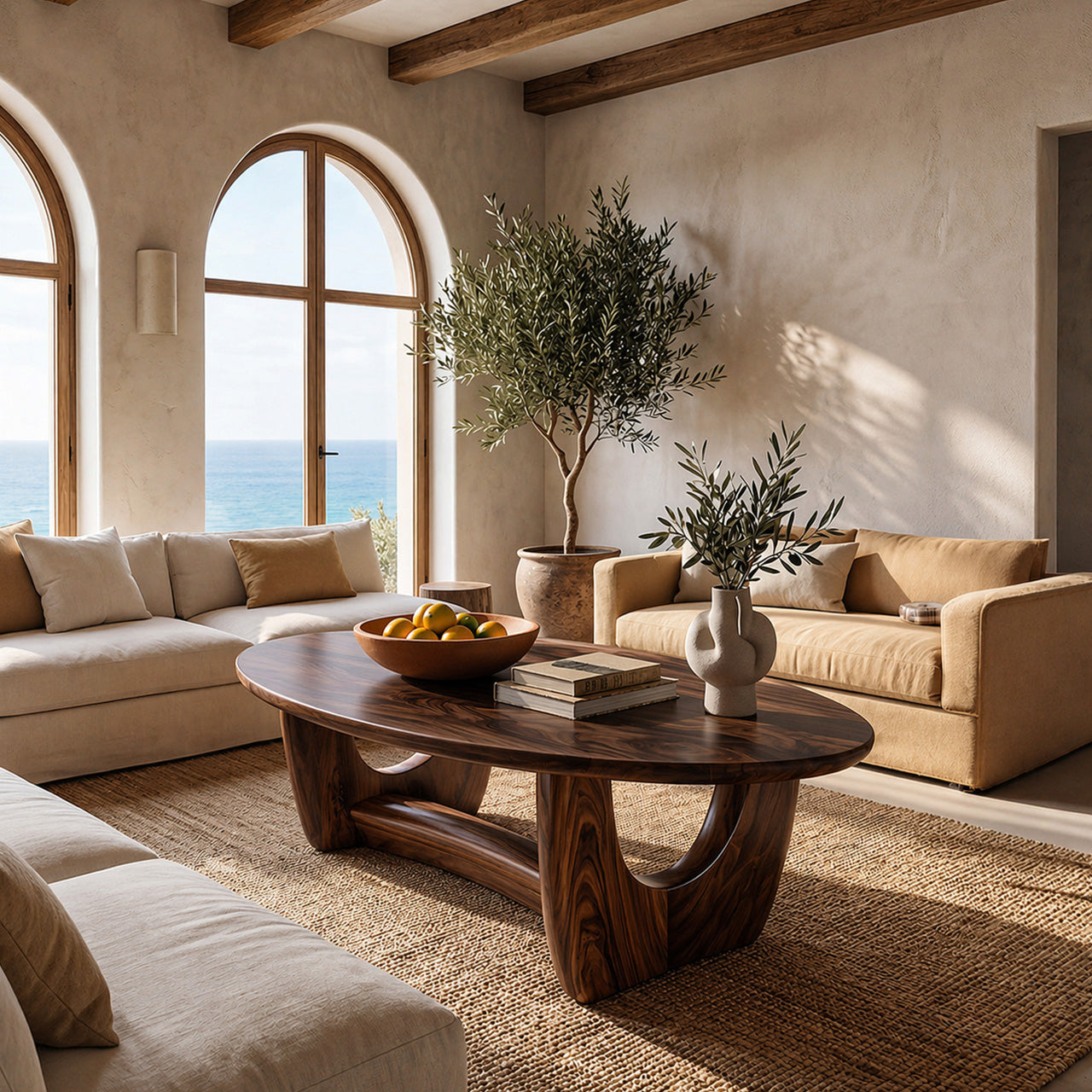 Sculptural Oval Coffee Table With Architectural Open Base