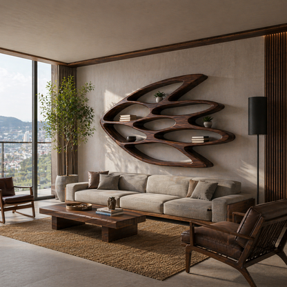 Wooden Wall Bookshelf With Unique Shape For Living Room Wall Kitchnce