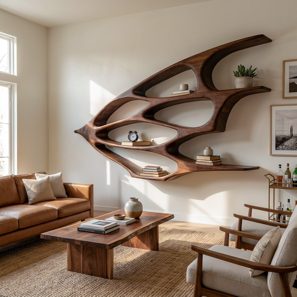 Organic Wooden Floating Bookshelf For Minimalist Home Decor Kitchnce
