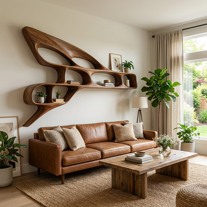 Organic Wooden Wall Bookshelf For Luxury Interior Kitchnce
