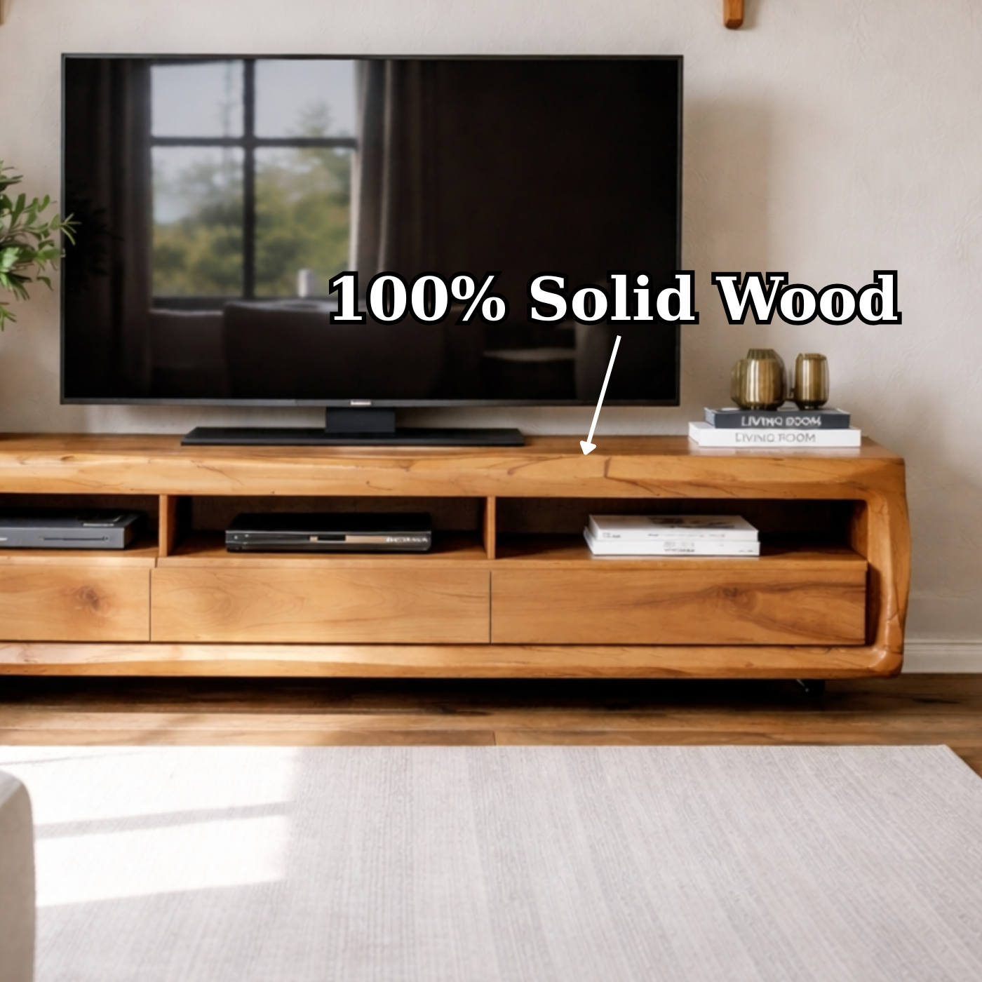 Solid Wood TV Stand with Drawers and Open Shelf – Rustic Modern Wooden Media Console Kitchnce