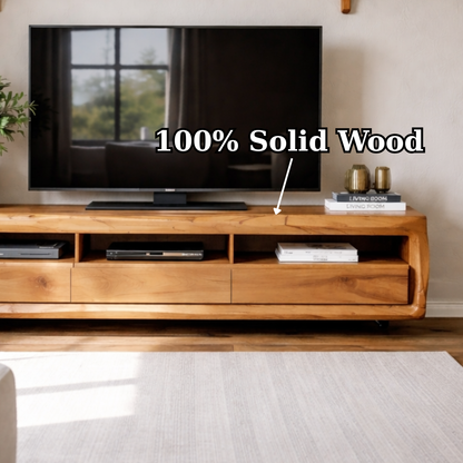 Solid Wood TV Stand with Drawers and Open Shelf – Rustic Modern Wooden Media Console Kitchnce