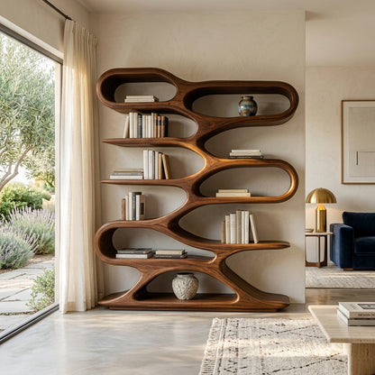 Organic Sculptural Wood Bookcase For Living Room Decor Kitchnce
