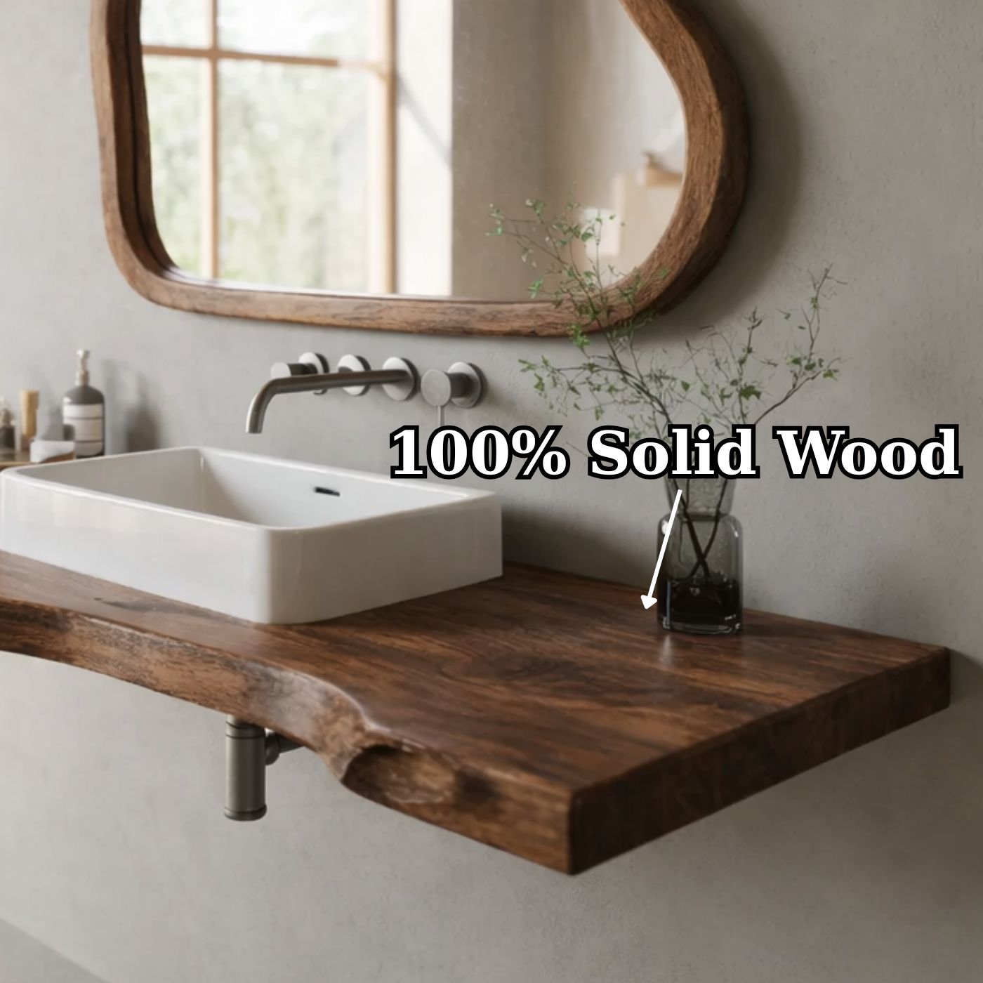 Live Edge Solid Walnut Floating Bathroom Vanity Shelf