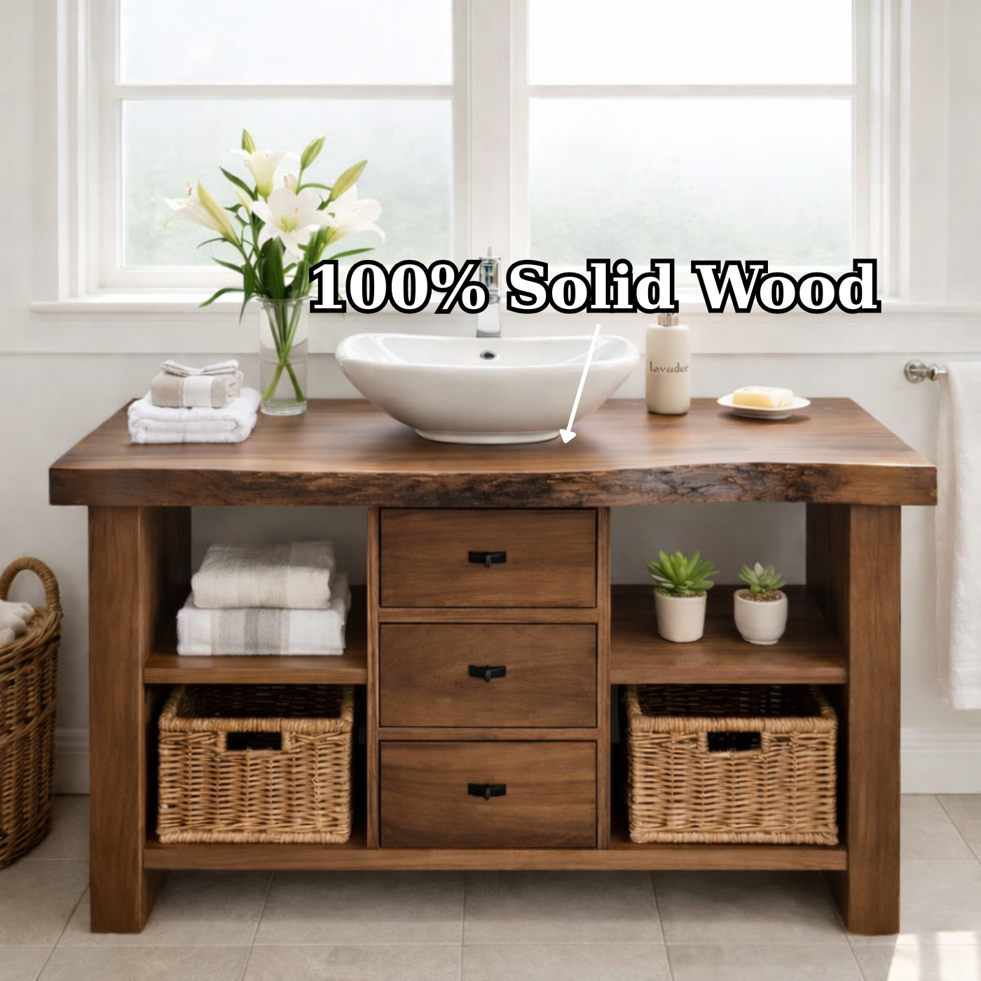 Rustic Walnut Bathroom Vanity with Drawers and Storage for Modern Bathrooms Kitchnce