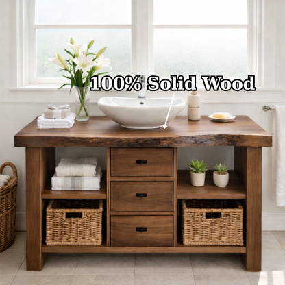 Rustic Walnut Bathroom Vanity with Drawers and Storage for Modern Bathrooms Kitchnce