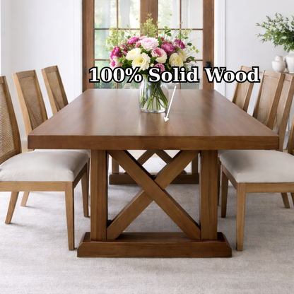 Solid Wood Dining Table with X-Base Farmhouse Style Kitchnce
