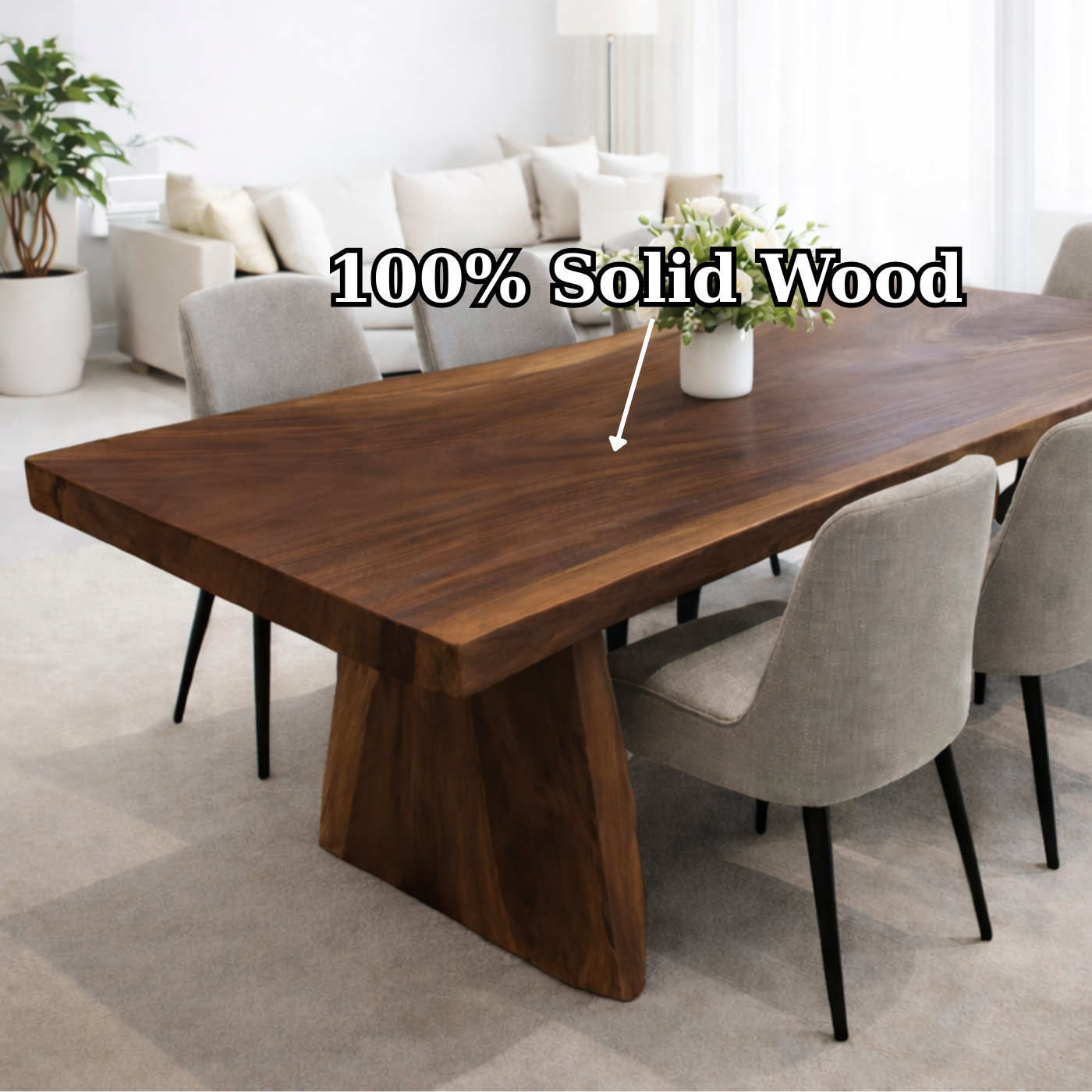 Solid Walnut Dining Table with Sculptural Wood Base Kitchnce