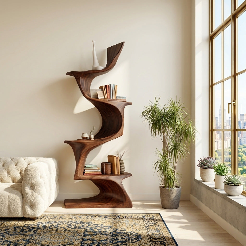 Organic Modern Natural Wood Bookshelf For Home Decor Corner Kitchnce