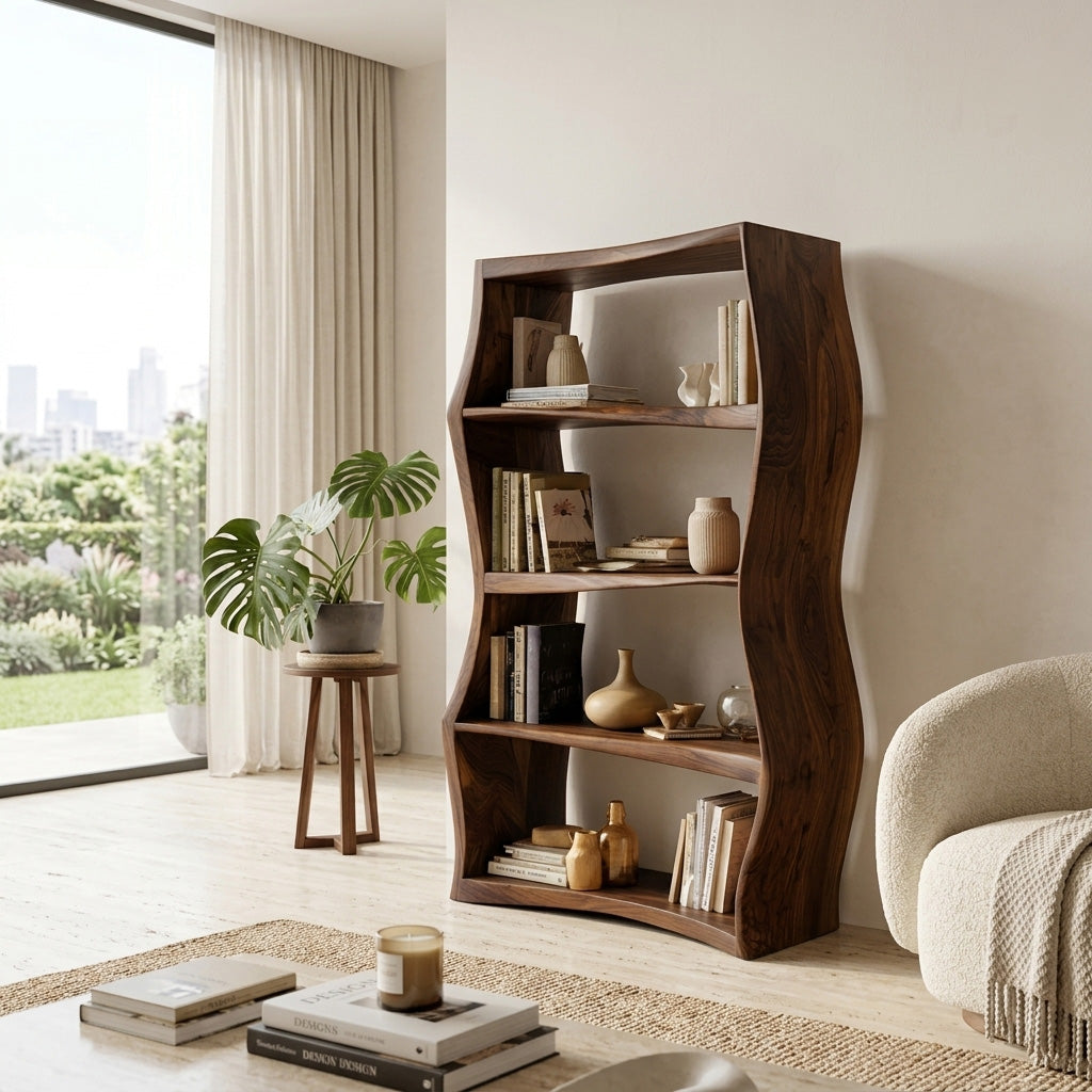 Elegant Natural Wood Bookshelf For Living Room Storage Kitchnce