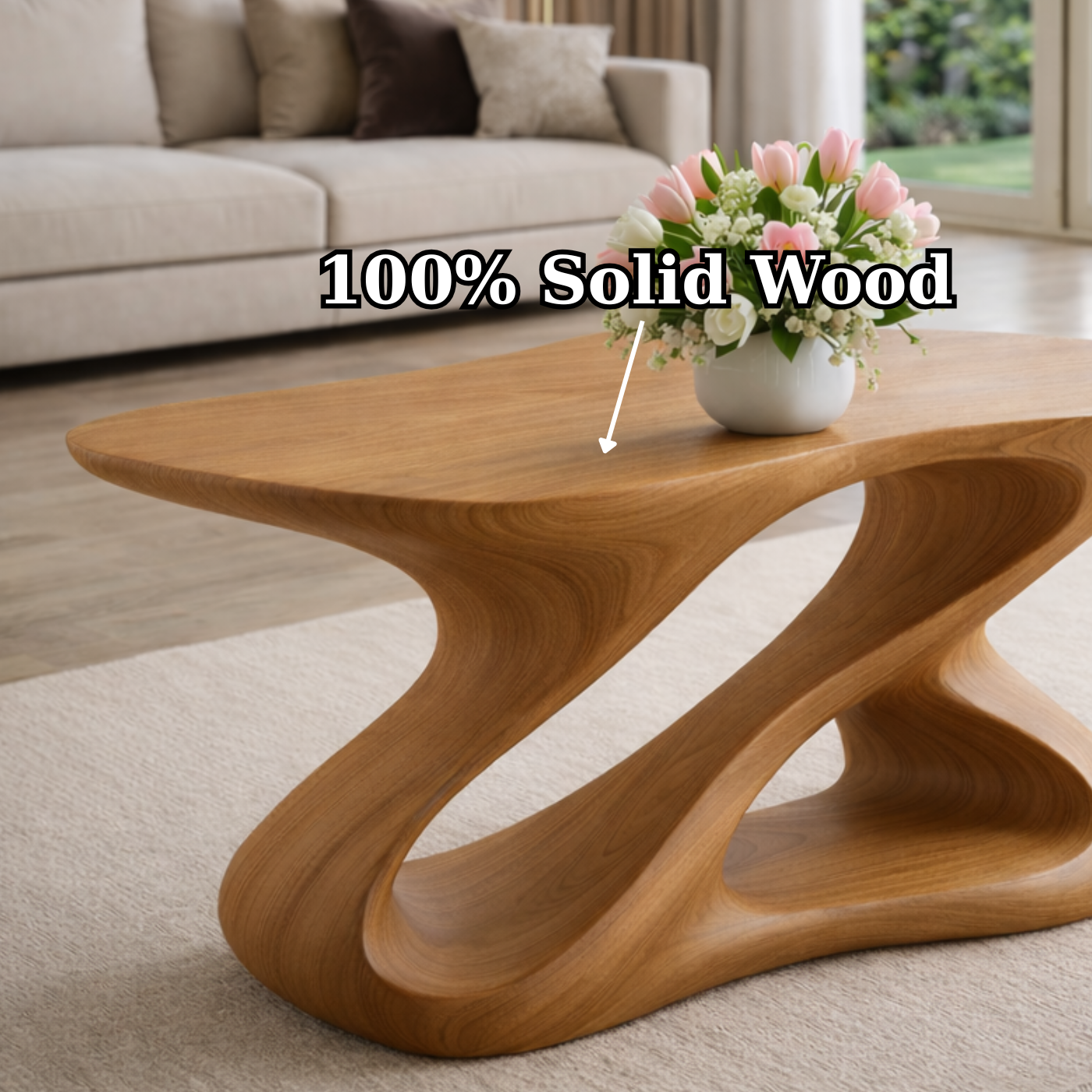 Sculptural Solid Wood Coffee Table for Modern Living Rooms Kitchnce
