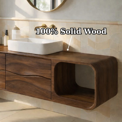 Floating Solid Wood Bathroom Vanity with Drawers and Open Shelf Kitchnce
