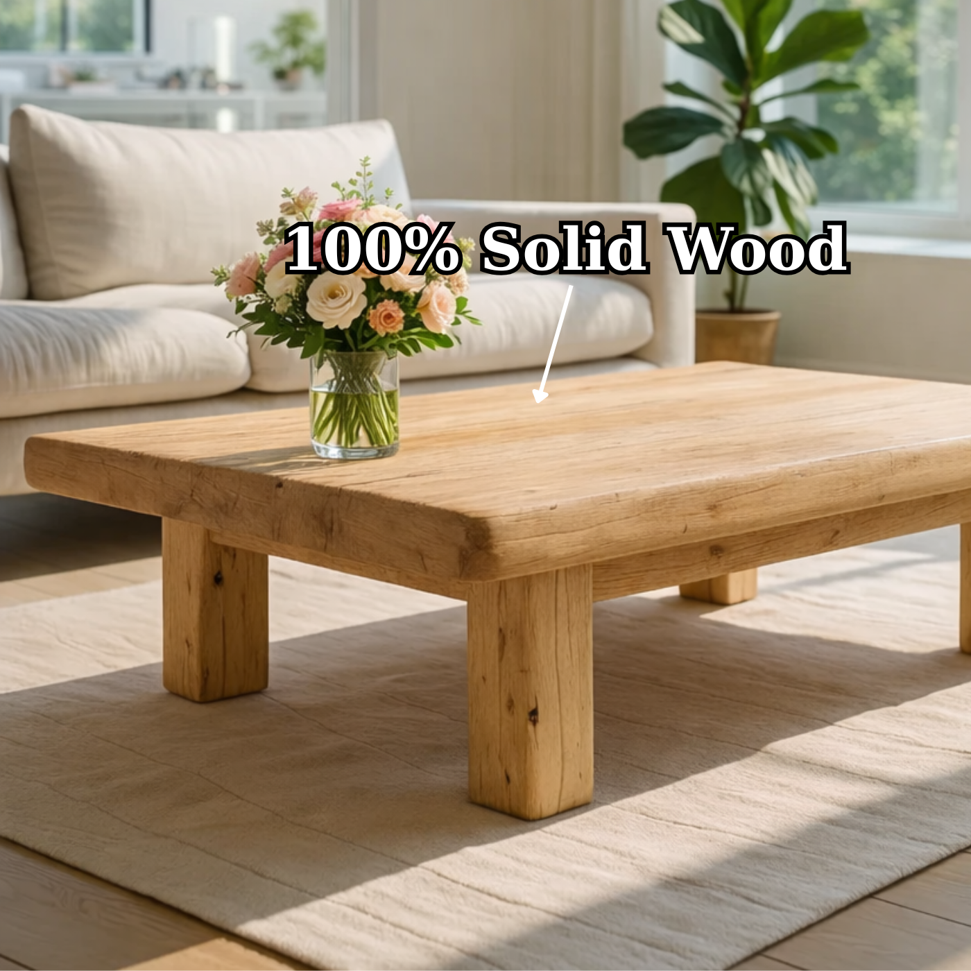 Rustic Solid Wood Coffee Table with Chunky Legs