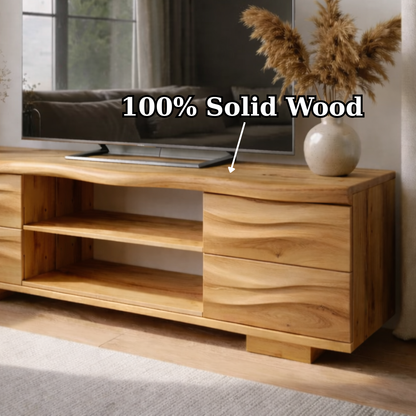 Solid Wood TV Stand with Drawers and Open Shelves for Natural Style Interiors Kitchnce