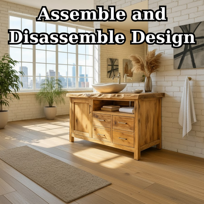 Solid Wood Live Edge Bathroom Vanity with 4 Drawers and Cabinet Door