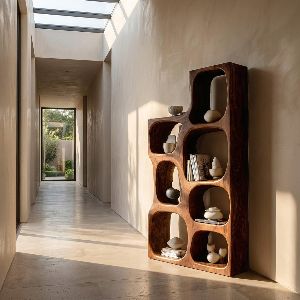 Organic Sculptural Wooden Bookshelf For Modern Living Room Kitchnce