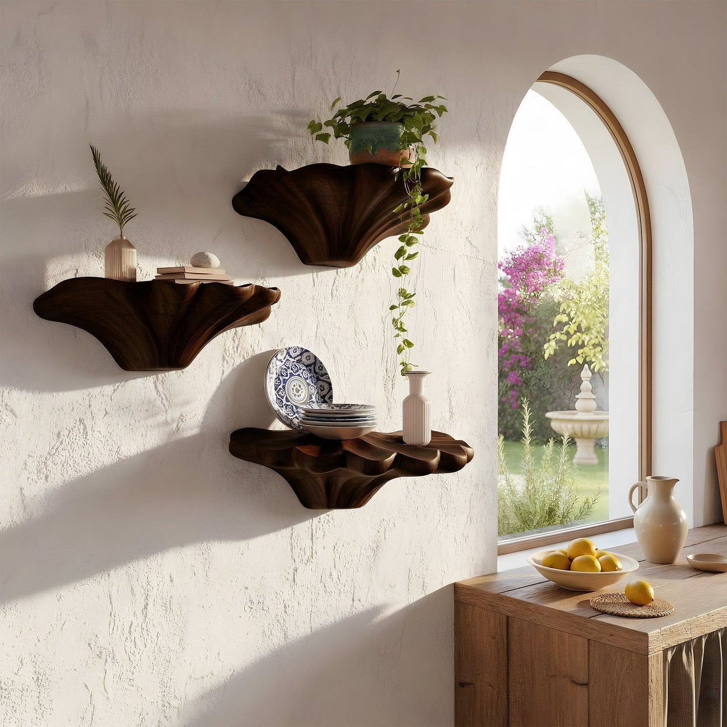Sculptural Floating Wall Shelf Organic Form Minimalist Decor