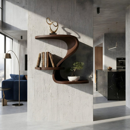 Curved S-Shaped Floating Wall Shelf with Tiered Display