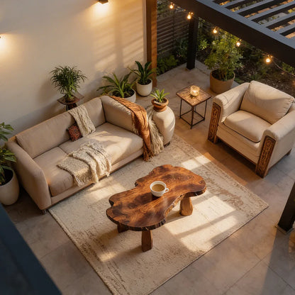 Live Edge Natural Wood Coffee Table with Solid Block Leg Base
