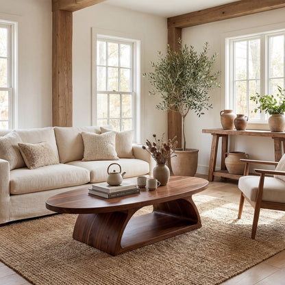 Organic Oval Coffee Table With Architectural Open Base