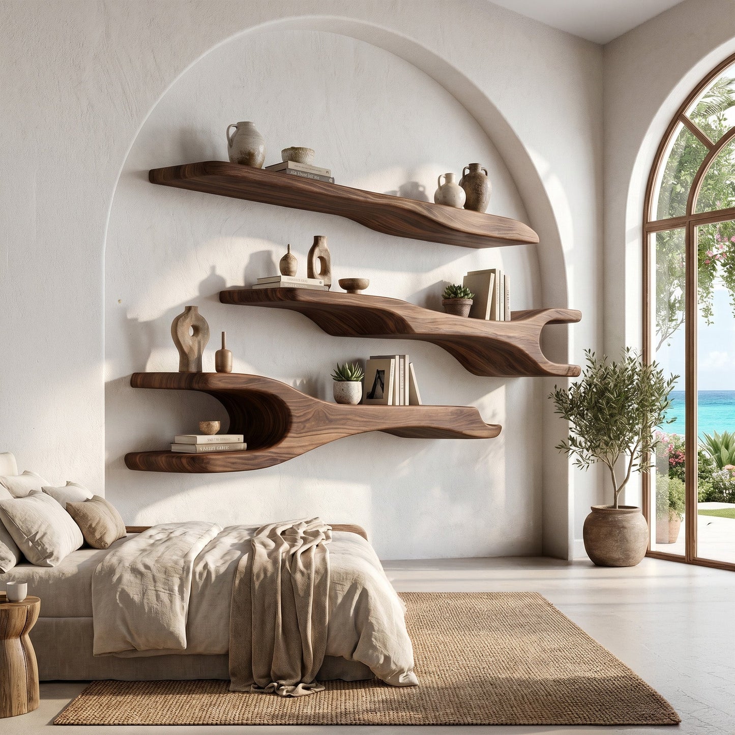 Light Wood Kitchen Wall Shelf With Open Display