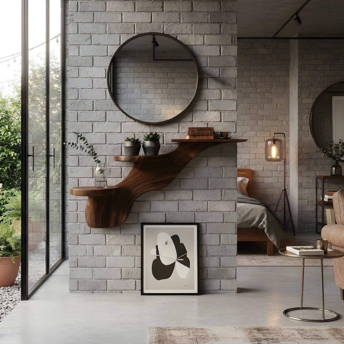 Multi-Level Sculptural Floating Wall Shelf in Natural Wood