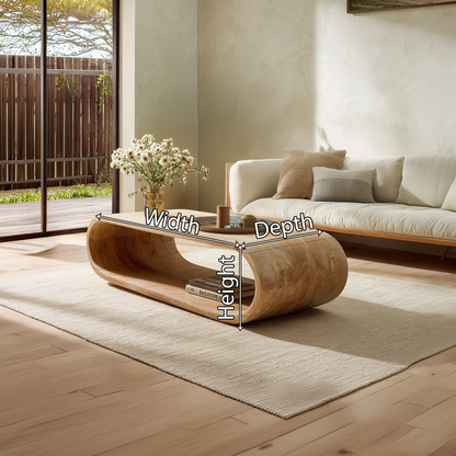 Curved Waterfall Coffee Table with Open Storage Shelf