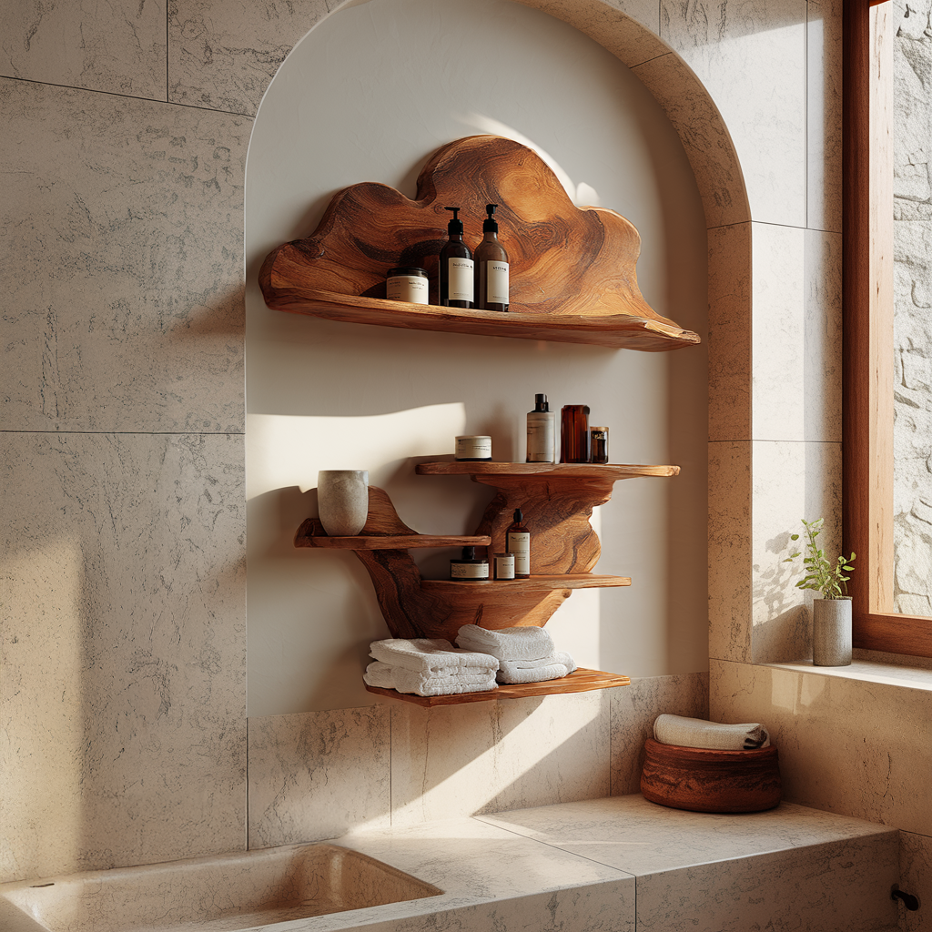 Compact Floating Shelf with Minimal Organic Edge Design