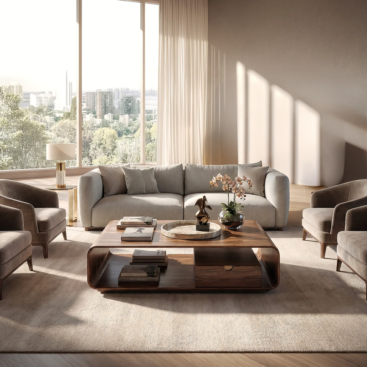 Modern Curved Coffee Table with Integrated Storage Design