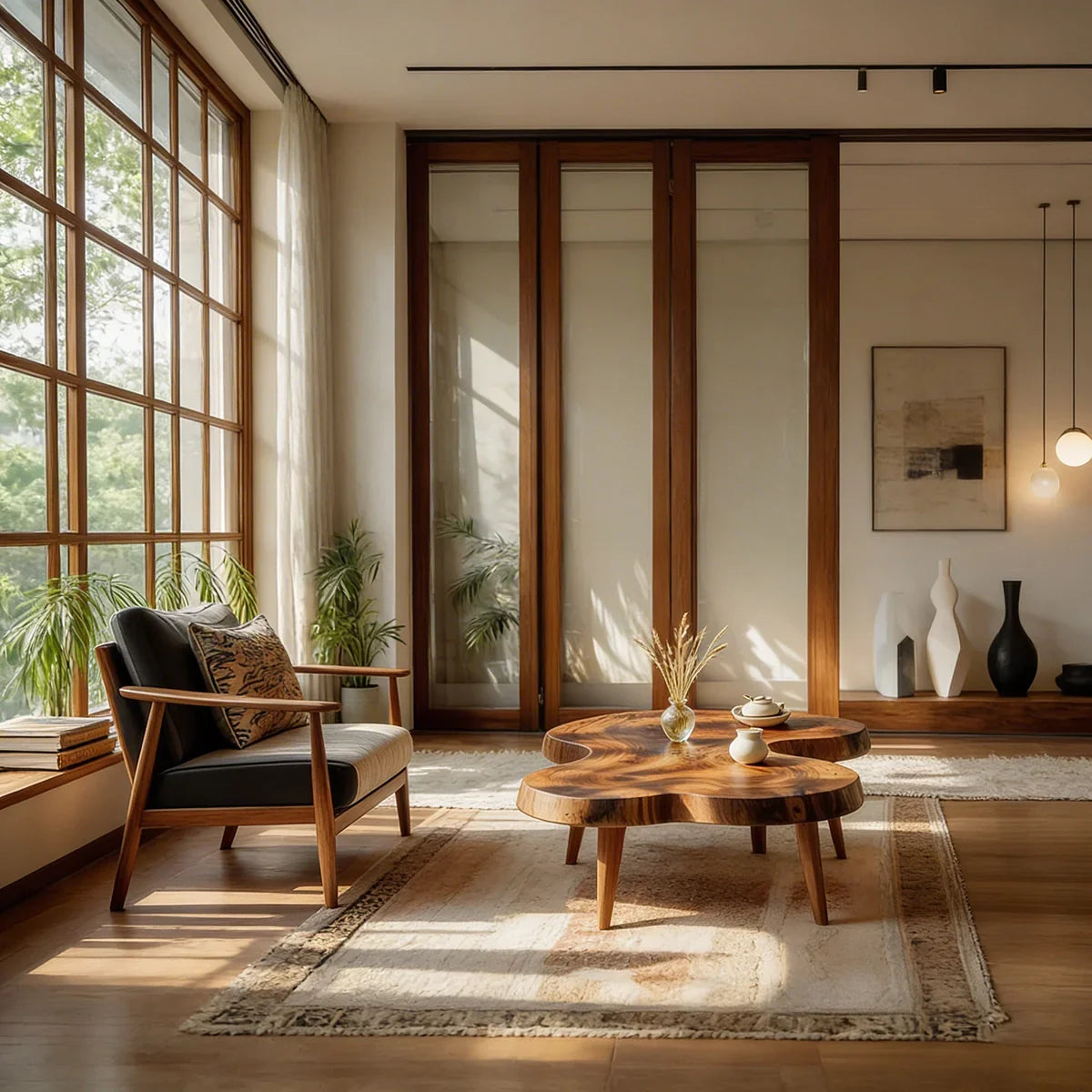 Organic Freeform Natural Wood Coffee Table with Rounded Edge Design