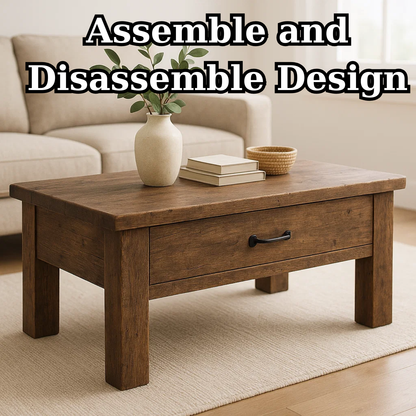 Handcrafted Solid Wood Coffee Table – Rustic Modern Storage with Single Drawer Kitchnce