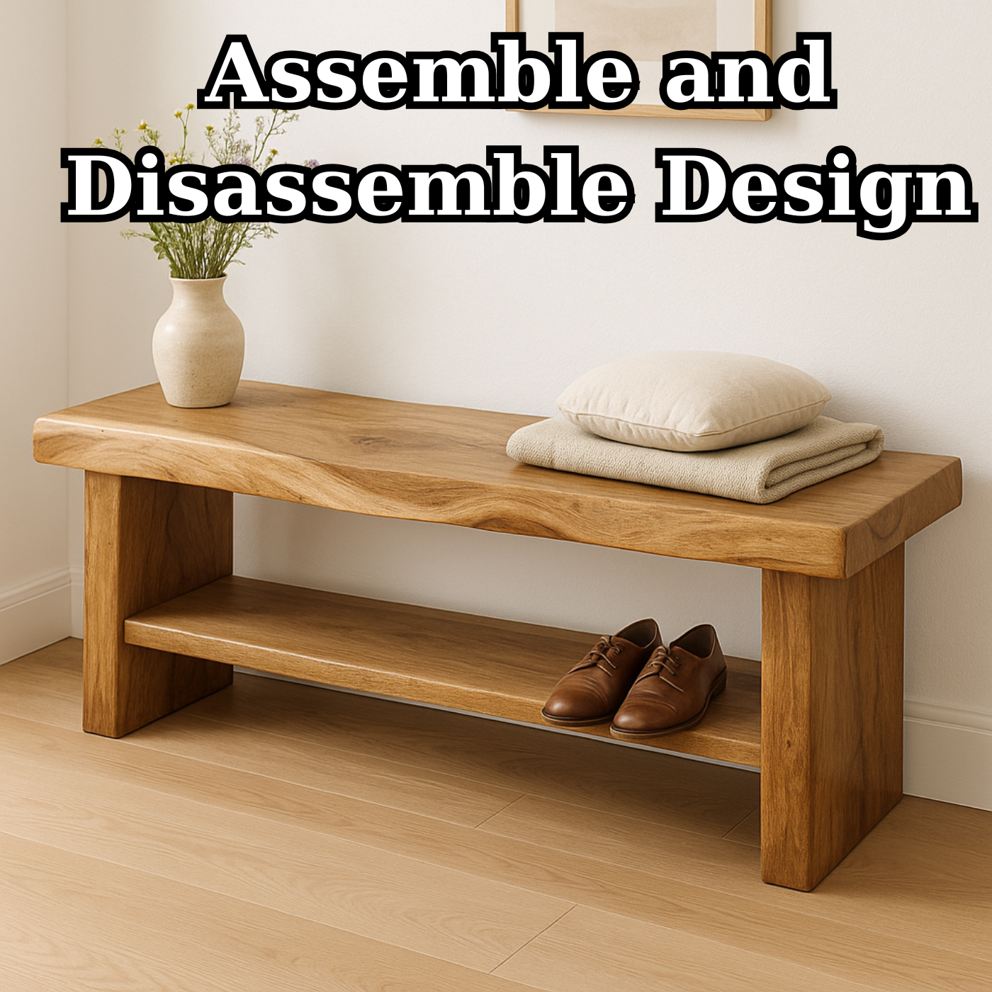 Handcrafted Solid Wood Bench – Live Edge Entryway Seating with Storage Shelf Kitchnce