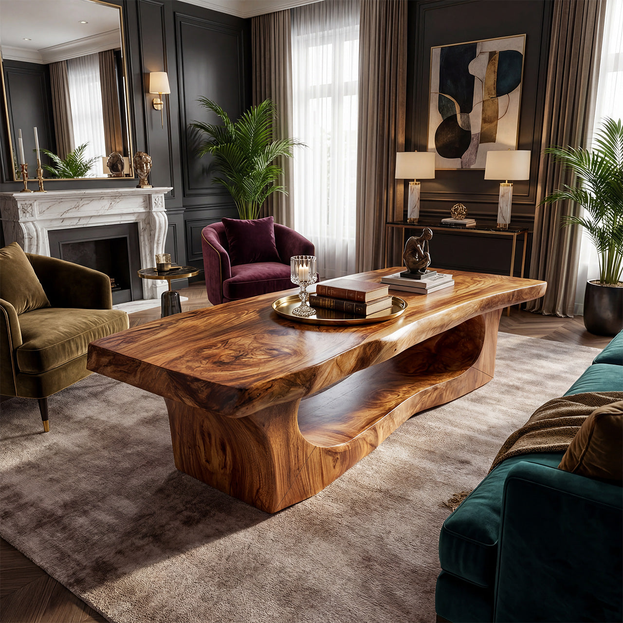 Organic Sculptural Coffee Table With Open Carved Base