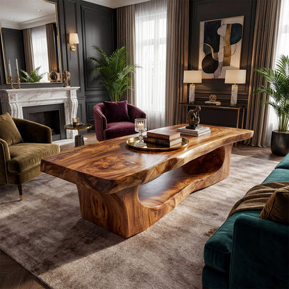 Organic Sculptural Coffee Table With Open Carved Base